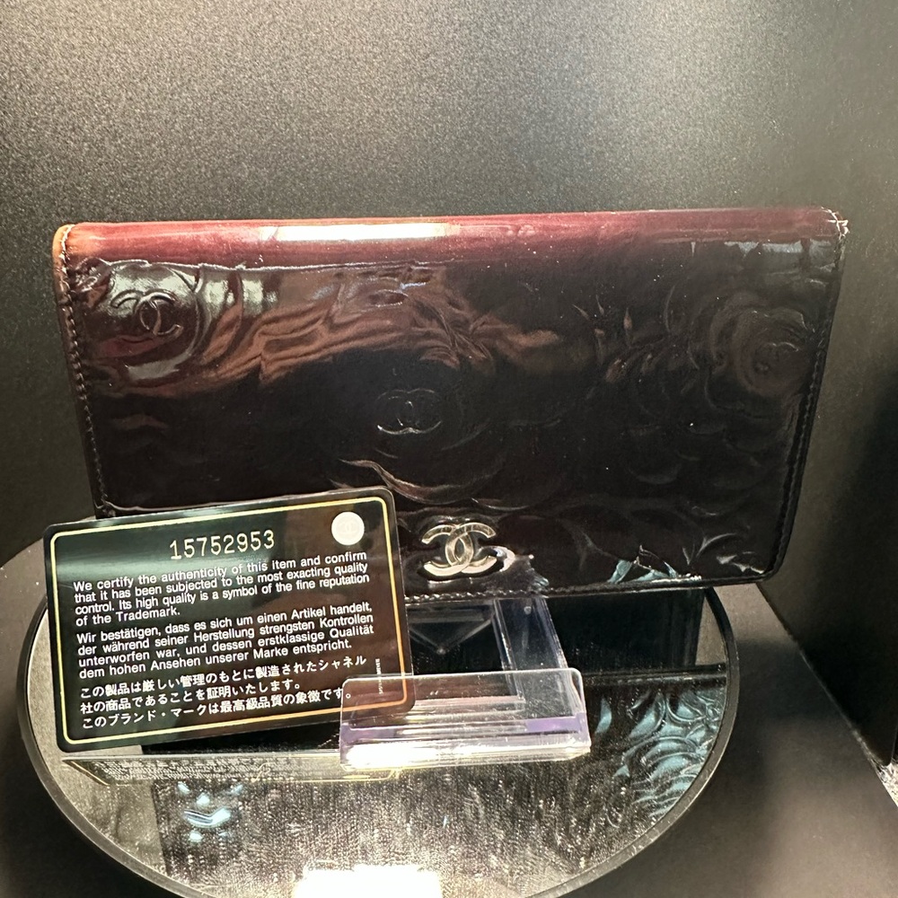 CHANEL Long Patent Leather Card Holder w/ COA - EUC